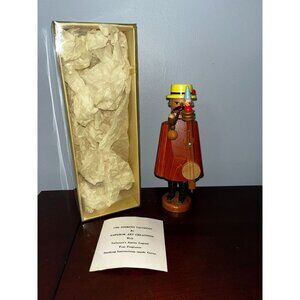 Vintage Smoking Man Talisman Emperor Art with wood instrument 8"